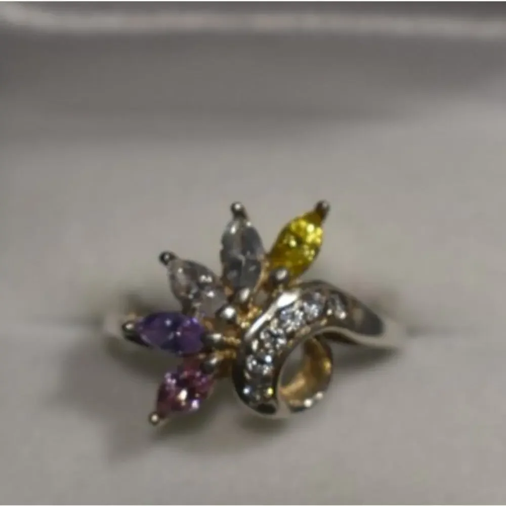 925 Sterling Silver Multicolor CZ Ring Size 9
